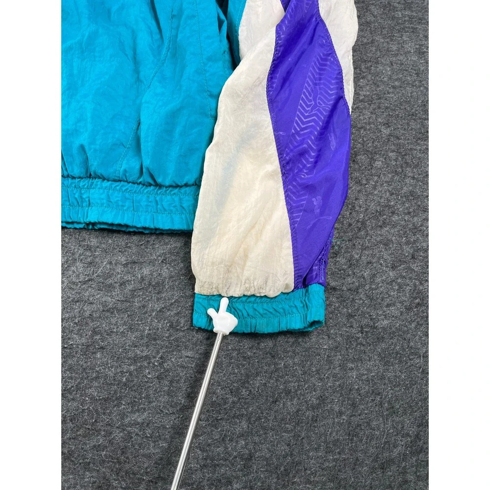 Puma Windbreaker Jacket Mens Medium Teal Purple Vintage Excellent 90s Colorblock